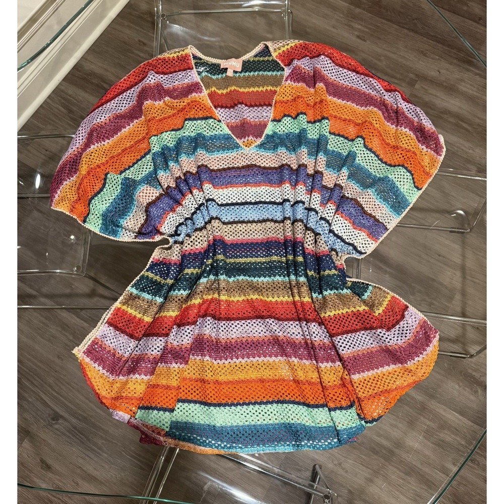 Show Me Your Mumu Peta Crochet Swimsuit Cover Up XXL Multicolor‎ Striped Poncho